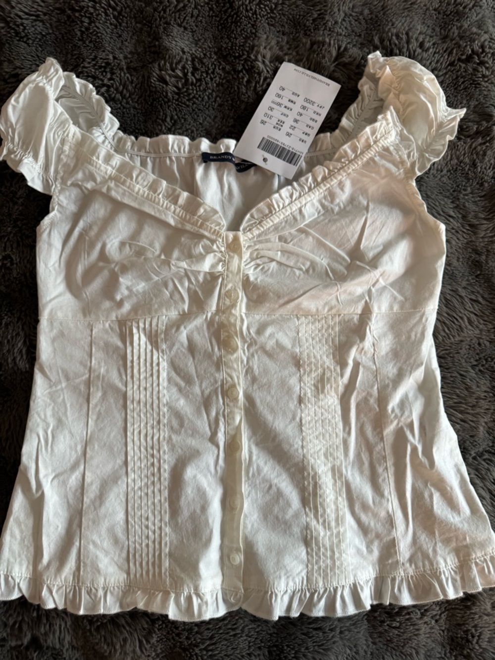 Brandy Melville White Ruffle-Trim Button Front Top